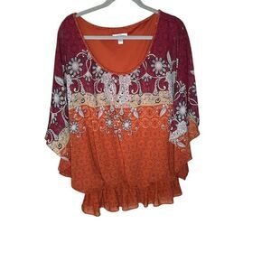 Dress Barn Red and Orange Floral Blouse